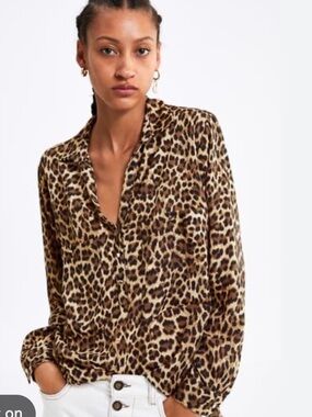 Zara leopard print long-sleeve button-up shirt